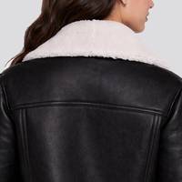 Veste de moto en cuir noir avec doublure en fausse fourrure, fermeture éclair, style motard d'hiver, veste pour femme