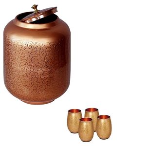 Dispensador de Agua de Cobre Hecho a Mano con 4 Vasos de Diseño, Tanque de Almacenamiento de Agua Potable Ayurvédica para el Hogar y la Oficina - Product Image 4