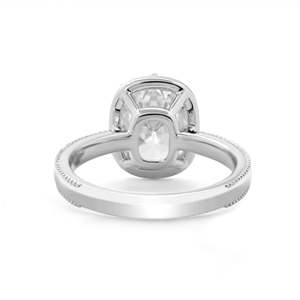 Bague de fiançailles solitaire en or blanc 14K avec diamant ovale de laboratoire 3 carats, taille « Old Mine Cut », certifiée IGI, sertie 8 griffes, style Milgrain - Product Image 5