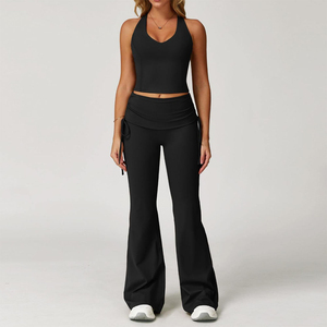Vêtements de sport personnalisés, nouvelle collection de vêtements de yoga en spandex à taille haute, vêtements de sport sans couture pour femmes, ensemble de yoga extensible dans quatre directions, fermeture à cordon - Product Image 4