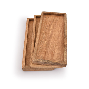 Plateau de service rectangulaire en bois naturel avec bords surélevés, plateau de présentation et d'organisation en bois fait main pour table à manger, cuisine - Product Image 2