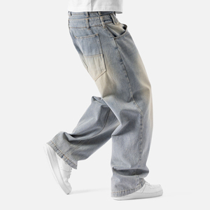 Jeans cargo baggy en denim pour hommes, délavés clair, grandes poches, coupe ample, style streetwear, personnalisables, vente en gros OEM - Product Image 6