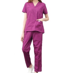 Conjunto de Uniforme Médico SPARKWELL INDUSTRY para Mujer, Color Morado, Cuello en V, Manga Corta, Pantalones Rectos, Algodón y Poliéster, Uniforme Hospitalario - Product Image 1