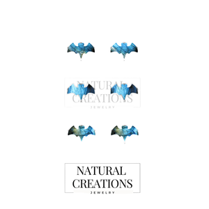 Premium 925 Silver Fine Stud <b>Earrings</b> 7mm Bat Shape Cut Butterfly Lock Labradorite Bezel Setting Trendy Party Gift Pack 3 Pairs - Product Image 1