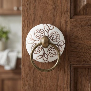 Farmhouse <b>Ceramic</b> Cabinet <b>Knob</b> With Floral Design Round Porcelain Drawer Pull For Kitchen Furniture Handle - Product Image 1