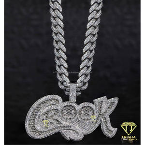 <b>Custom</b> Rhodium Plated Moissanite Graffiti <b>Name</b> Pendant Hip Hop Cuban Link Chain Luxury <b>Necklace</b> for Men GIA Certified Gift - Product Image 6