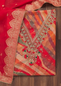 Ensemble Shalwar Kameez pour femme 2026, brodé, en soie et coton, pour fêtes, motifs ethniques modernes, 3 pièces non cousues, hiver - Product Image 4