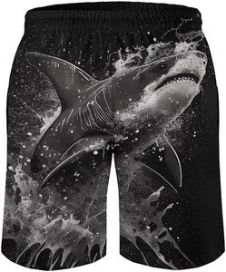 Shorts de Baño para Hombre, Negros, 100% Algodón Tejido, Estampado Animal, Cintura Media con Cordón, Secado Rápido, Ropa de Playa Informal con Bolsillos - Product Image 5