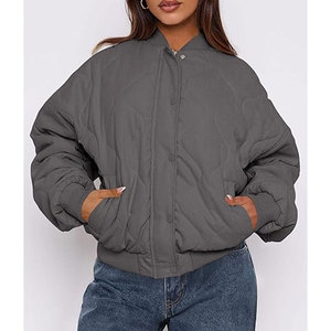 <b>Womens</b> Lightweight Woven Bomber <b>Jackets</b> Stylish Single Button <b>Jacket</b> Casual Wear Streetwear Flight <b>Jackets</b> Custom OEM - Product Image 4