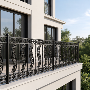Luxury Black Wrought Iron Balcony <b>Railing</b> Ornamental Paisley Scroll Metal Guardrail Villa Terrace Exterior Design - Product Image 1