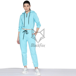 Survêtement à capuche bleu clair pour femme BlackFox, manches longues, couleur unie, pantalon de jogging décontracté avec poches latérales et cordon de serrage à la taille - Product Image 1