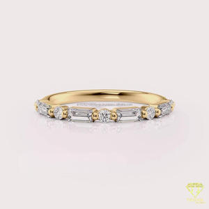 Anillo de Boda de Diamantes Cultivados en Laboratorio, Corte Baguette y Redondo, Oro Amarillo, Apilable, Anillo de Aniversario, Media Eternidad, Minimalista, para Novia - Product Image 3