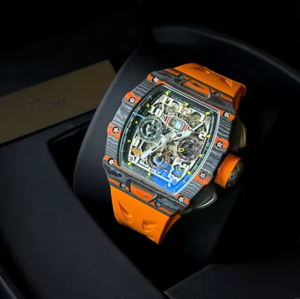RM GS F CHeavy-duty Skeletonized <b>Chronograph</b> Mechanical Watch Carbon Fiber Case Orange Rubber Strap Sport Men's Watch - Product Image 1