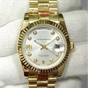 Reloj Mecánico de Lujo Vintage de 36 mm, Estilo Hip Hop, en Acero Inoxidable Dorado, Caja de Acero Inoxidable de Alta Calidad, Esfera Blanca con Diamantes Baguette - Product Image 1