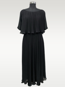 Off-The-Shoulder Pleated <b>Maxi</b> <b>Dress</b> With Cap Sleeves Loose Fit Solid Black Chiffon Casual <b>Dress</b> For All Seasons - Product Image 1