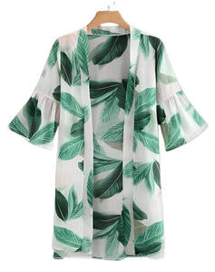 Kimono estampado para mujer, traje de baño, cárdigan informal de verano para playa, cárdigan suelto con frente abierto, vestido kimono con estampado tropical - Product Image 2