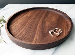Round Wood <b>Tray</b> Black Walnut Shallow <b>Circle</b> Catchall Valet <b>Tray</b> wooden rustic <b>tray</b> wooden utility <b>tray</b> - Product Image 5