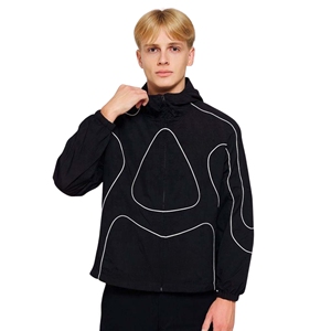 Veste de survêtement unisexe noire à capuche, manches longues, motif uni, coupe-vent, imperméable, écologique, légère, streetwear d'automne - Product Image 1
