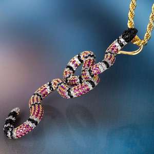 KRISHNAM JEWELS - Colgante de Serpiente con Incrustaciones de Diamantes Multicolores, Estilo Hip Hop, Hecho a Mano, Certificado por Terceros, Joyería Unisex - Product Image 5