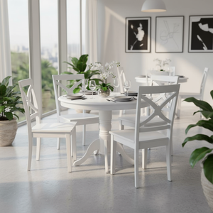 Ensemble de table à manger blanche moderne avec 5 chaises, bois de pin de haute qualité, design traditionnel, OEM ODM, meubles de salle à manger, origine Vietnam - Product Image 4