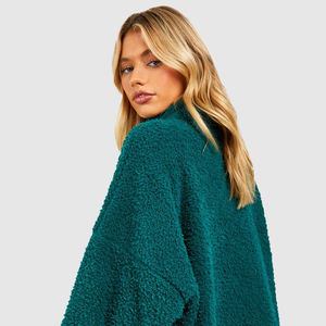 Vente en gros de sweat à capuche unisexe en polaire Teddy de haute qualité, de créateur, vintage, pour femme, coupe ample, col montant, demi-zip, style streetwear - Product Image 4