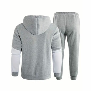 Custom Men's Gray <b>White</b> Color Blocking Hooded Tracksuit Full Sleeve Zipper Front Casual Breathable Cotton Polyester Regular Fit - Product Image 2