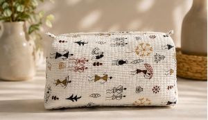 <b>Quilted</b> Cotton Printed <b>Makeup</b> <b>Bag</b> Abstract Folk Cosmetic Pouch Travel Toiletry Organizer Handmade Indian Textile Zipper <b>Bag</b> - Product Image 1