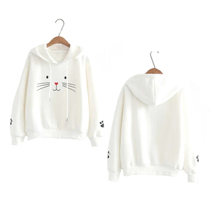 เสื้อฮู้ดลายหน้าแมวน่ารัก ยูนิเซ็กส์ ทรงโอเวอร์ไซส์ ผ้าฝ้ายลำลอง ใส่ได้ในฤดูหนาว ผ้าไม่เป็นขุย มีกระเป๋า - Product Image 1