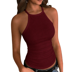 Womens Ribbed Racerback Tank Top Sleeveless Slim Fit Stretch Knit Camisole Casual Summer Soft Breathable Daily Wear Wine <b>Red</b> XL - Product Image 1