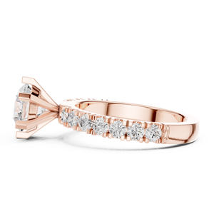 Bague de fiançailles et de mariage pour femme en or rose, solitaire rond brillant avec bande pavée de diamants - Product Image 3