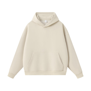 เสื้อฮู้ดดี้โอเวอร์ไซส์ผู้ชาย สีขาวล้วน ผ้าเฟรนช์เทอร์รี่ สวมใส่สบาย มีกระเป๋าหน้า ทรงปกติ ผ้าฝ้าย 100% - Product Image 3
