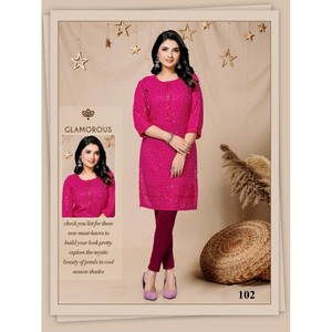LATEST RAYON CHIKAN WORK ONLT <b>KURTI</b> PINK - Product Image 1
