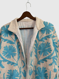 Veste en lin et coton à motif floral brodé à la main, coupe ample, col rabattu, manches chauve-souris, grande taille, vêtements de printemps pour femmes - Product Image 5