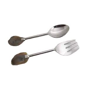 Set Of 2 Stainless Steel With Agates Handle <b>Salad</b> Server or <b>Salad</b> <b>Spoons</b> For Home Hotel Restaurant Use Indian Handmade - Product Image 1