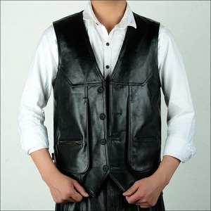 Gilet de moto en cuir véritable imperméable pour l'hiver, sans manches, pour hommes - Product Image 4