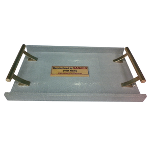 DPC Model 052 Faux Shagreen Decorative Tray with Brushed Gold Stainless Steel Handle for Coffee/Console Table Made in Binh Duong - Product Image 2