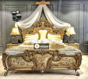 Cama King Size Clásica Europea con Mesita de Noche y Tocador, Juego de Dormitorio Clásico con Cama Tapizada, Muebles de Madera Tallada de Lujo - Product Image 5