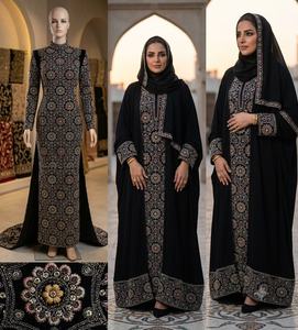 Terciopelo negro tejido con motivo floral circular y patrón de lentejuelas, material base para chaqueta étnica de mujer, lehenga nupcial, abaya. - Product Image 2
