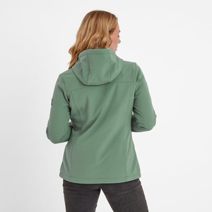Veste à capuche en softshell vert pour femme, fermeture éclair, résistante à l'eau, coupe classique, pour l'automne - Product Image 3