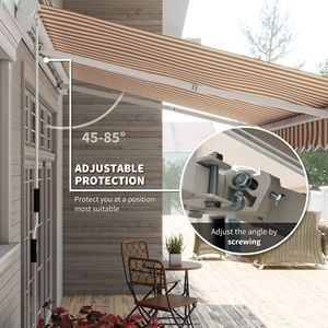 Toldo Retráctil Resistente de 13x8 Pies con Rayas Beige, Cobertura Ajustable para Patio y Brazos Plegables para Toldos de Balcón - Product Image 4