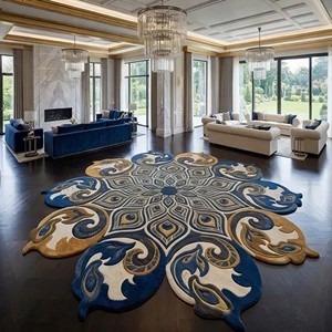 Elegant Floral Mandala Area <b>Rug</b> Custom Hand Tufted Blue Beige Decorative Carpet for Modern Luxury Interiors and Statement <b>Spaces</b> - Product Image 2