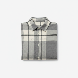 Men's Flannel <b>Shirt</b> Grey Oversized <b>Plaid</b> Long Sleeve Breathable Custom OEM Wholesale - Product Image 6