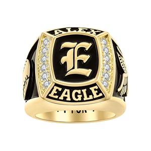 Anillo de Plata de Ley 925 con Inicial y Piedra de Nacimiento Cuadrada de Circonita Cúbica para Hombre, Personalizado, Anillo de Escuela Secundaria o Universidad - Product Image 1