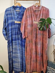 Middy <b>Dress</b> Crepe <b>Silk</b> Recycled Indian Sari Comfortable Colourful Comfy Daywear <b>Kaftan</b> Evening Casual <b>Dresses</b> - Product Image 2