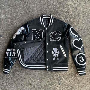 Wool Body Genuine Leather Sleeves Stand Front Waterproof Winter Wear <b>Smart</b> Stylish College Baseball <b>jacket</b> for men - Product Image 2