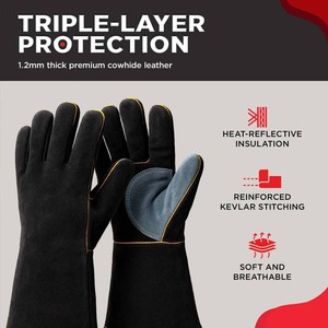 Gants de soudage en cuir de vachette renforcé, gants de sécurité industrielle, protection personnelle, lutte contre les incendies, barbecue, grillades - Product Image 4