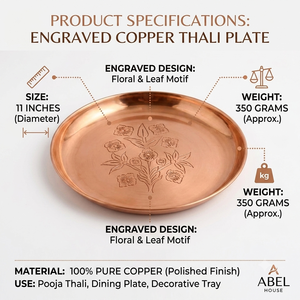 Ensemble de thali en cuivre fait main pour la Pooja, assiette traditionnelle pour la Puja, cadeau pour le festival Diwali, thali Aarti, décoration pour le temple à domicile, vente en gros - Product Image 5