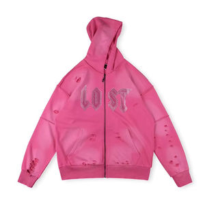 Sudadera con capucha y cremallera extragrande de 460 GSM, corte holgado, estilo urbano desgastado, personalizada con estampado por transferencia térmica, ecológica, para hombre, ideal para invierno. - Product Image 1