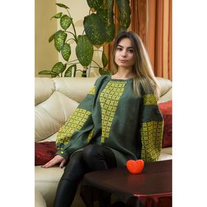 Top de Verano para Mujer Estilo Vintage 2024, Tejido de Satén Verde y Amarillo con Bordado, Manga Larga, Decoración con Cremallera, Estilo Natural y Elegante - Product Image 2