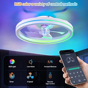 RGB LED <b>Ceiling</b> <b>Fans</b> 19 Smart Bladeless Chandelier <b>Fan</b> <b>with</b> <b>Remote</b>/APP <b>Control</b> Modern Low Profile - Product Image 3